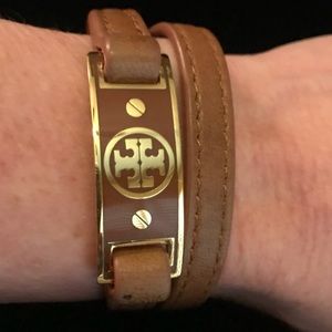TORY BURCH DOUBLE WRAP LEATHER BRACELET